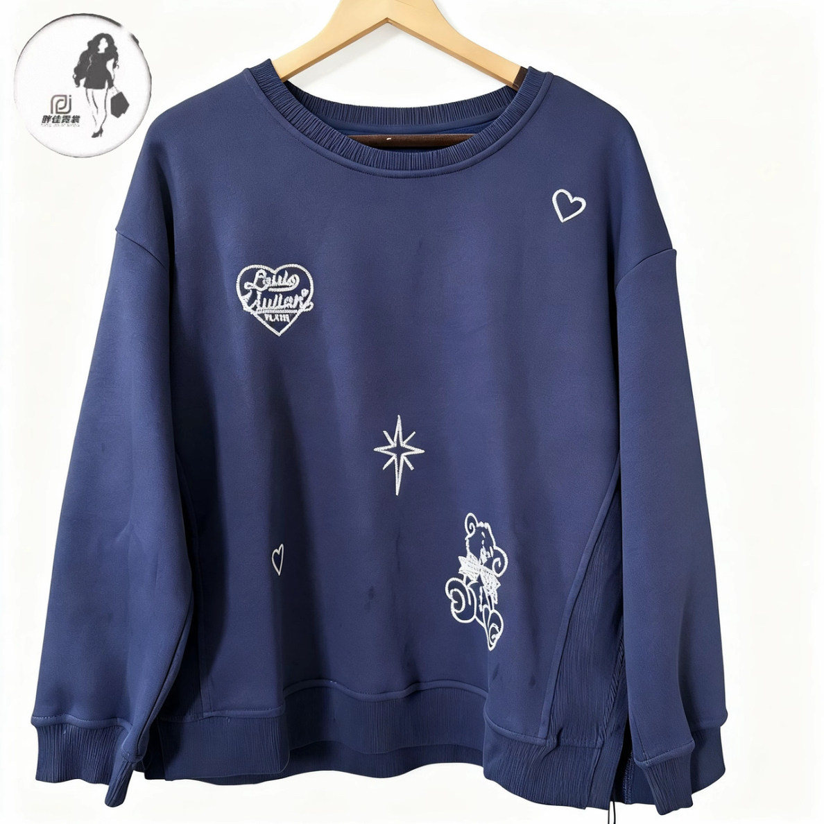 4232秋冬大码女卫衣加厚刺绣200斤圆领显瘦弹力胖MM休闲上衣,淘宝优惠券,粉丝福利购,淘宝优惠卷