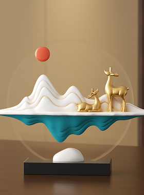 新中式福鹿迎财博古架摆件