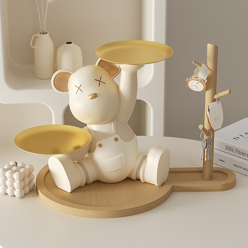 暴力熊钥匙收纳玄关摆件客厅入户门装饰奶油风托盘搬新家乔迁礼品 - 图0