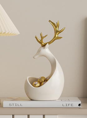 奶油风钥匙收纳鹿摆件