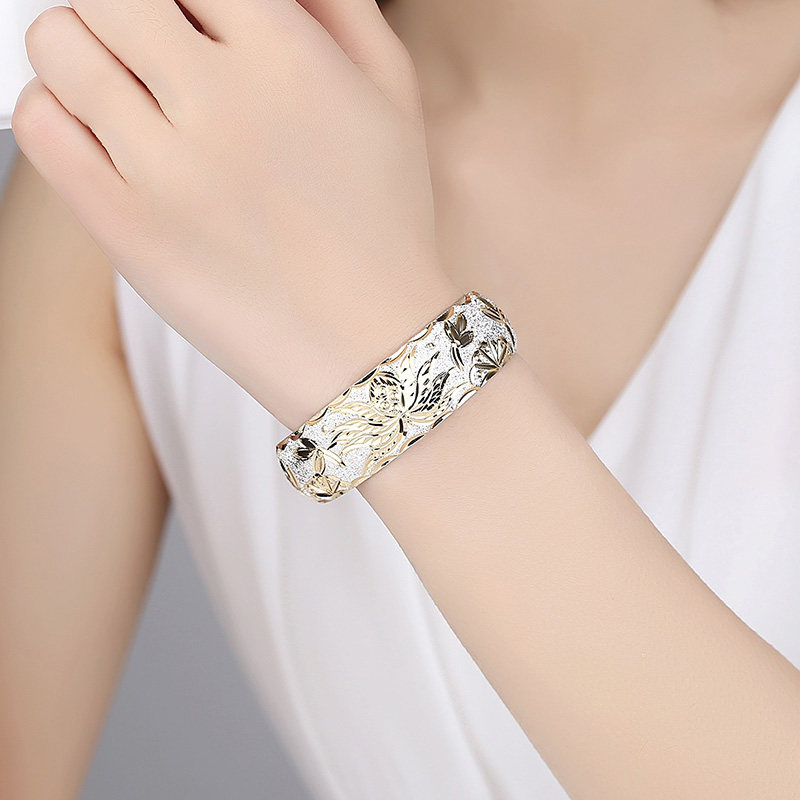 女纯银妈妈款999足银镯子鎏金手镯 饰时代手镯