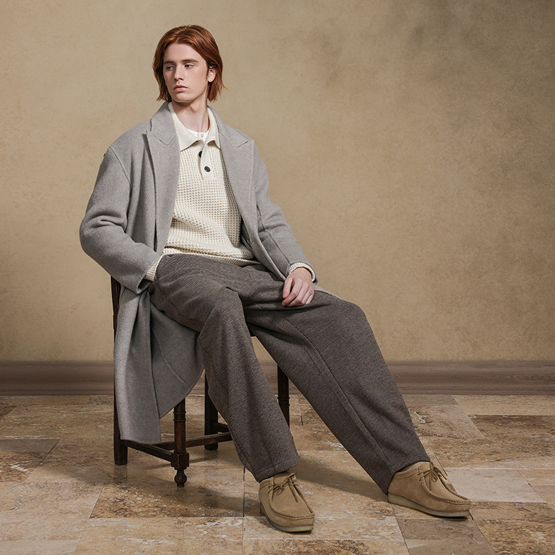 JDV商场同款秋冬新款米色男士戗驳领双排扣羊毛呢大衣男装WCO4517,淘宝优惠券,粉丝福利购,淘宝优惠卷