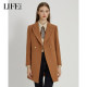 LIFE·IDEA中长款大衣女宽松显瘦西装领双排扣毛呢外套通勤百搭