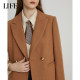 LIFE·IDEA中长款大衣女宽松显瘦西装领双排扣毛呢外套通勤百搭