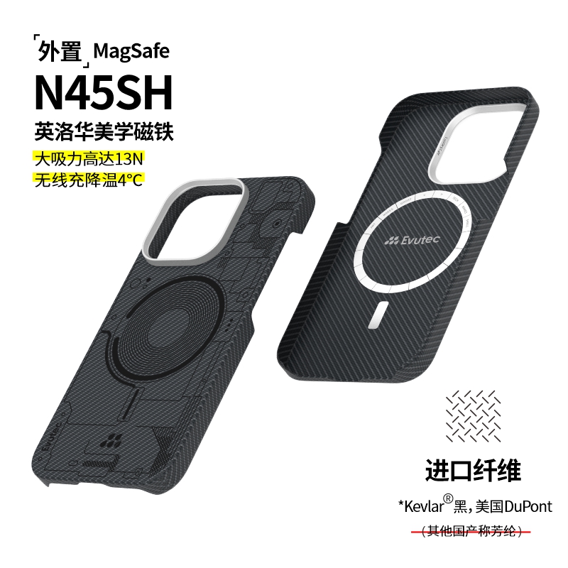 Evutec适用苹果iPhone15 Pro/Pro Max黑极氪凯夫拉手机壳外置MagSafe磁吸半包新款超薄保护套 - 图1