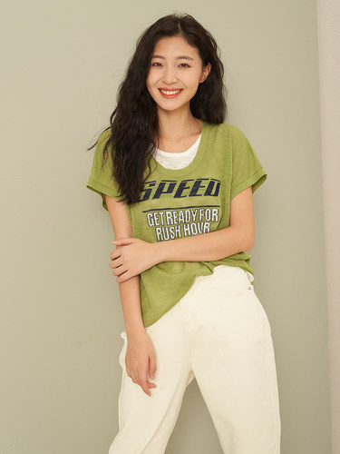 UGIZ商场同款23年秋新品韩版女字母提花假两件圆领针织衫UCWG805-图2