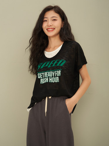 UGIZ商场同款23年秋新品韩版女字母提花假两件圆领针织衫UCWG805-图1