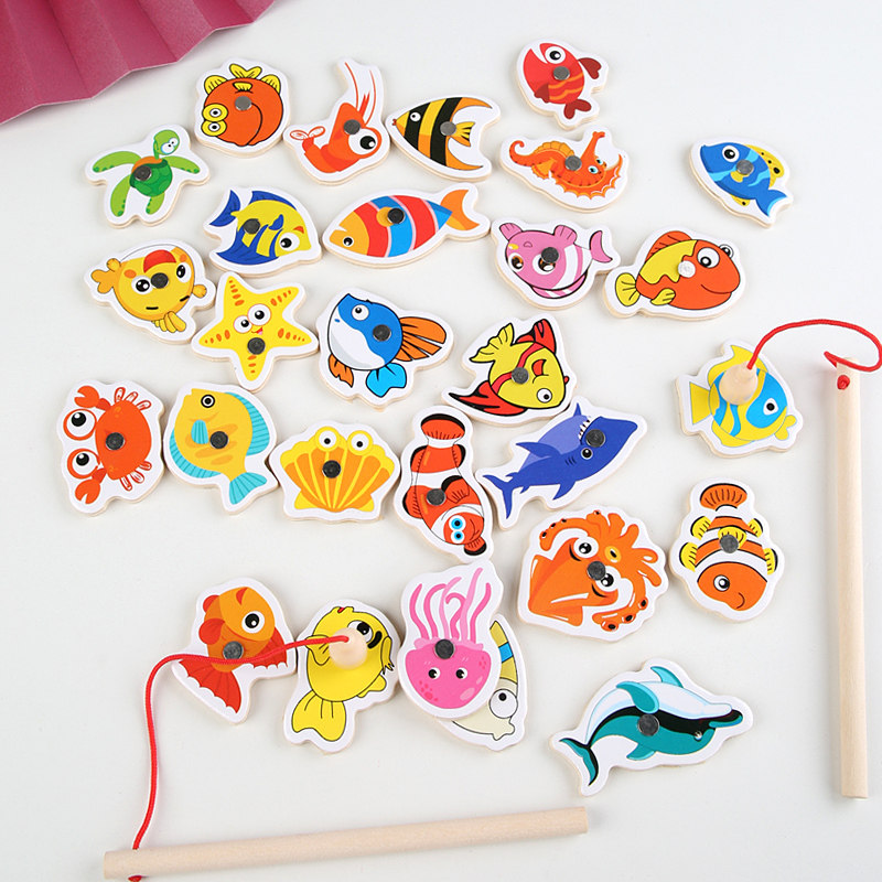 幼儿童磁性钓鱼1-2-3岁一半玩具 小角丫钓鱼类玩具