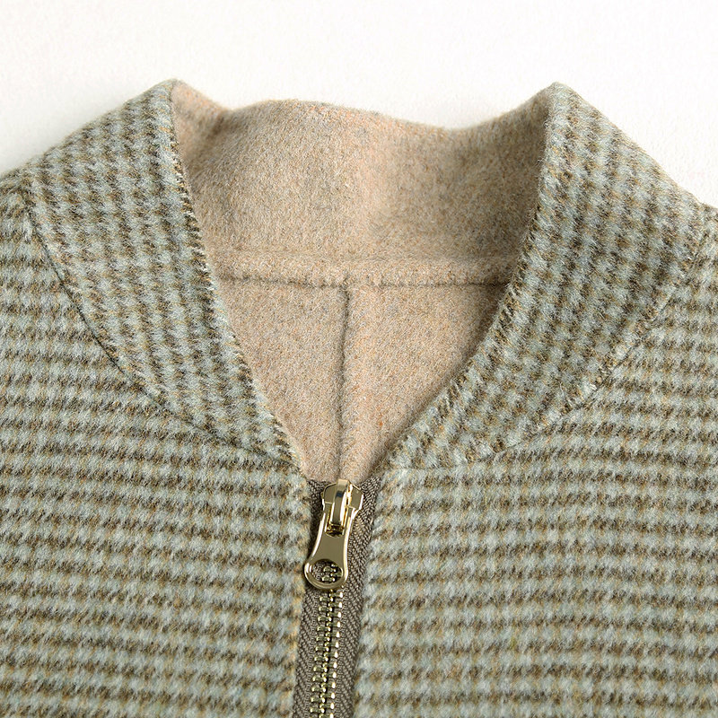 布景毛呢大衣女2025年冬季新品简约棒球领格纹含羊毛短款外套1036,淘宝优惠券,粉丝福利购,淘宝优惠卷