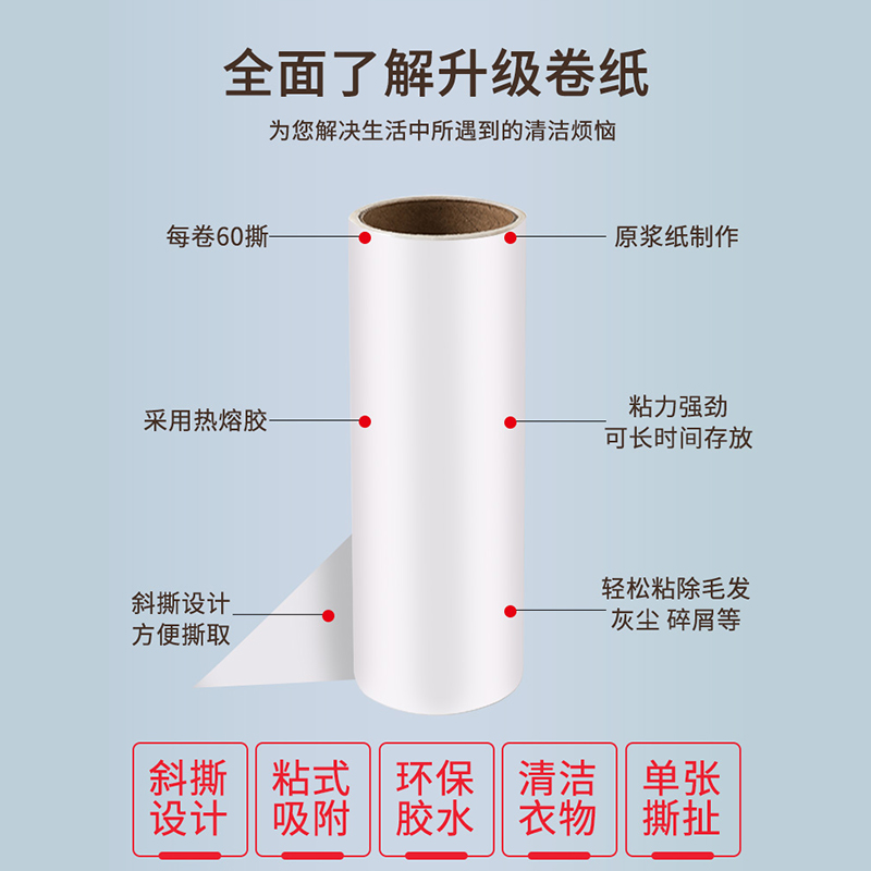 粘毛器滚筒替换卷纸家用沾尘滚刷可撕式替换芯粘毛滚滚轮除毛粘纸-图3