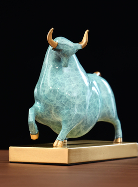 速发牛气冲天客厅玄礼纯黄铜牛摆件大号书房送居装饰品家关工