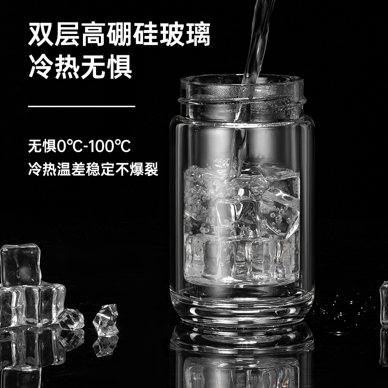 双层玻璃杯女可爱高颜值家用水杯高档便携透明迷你小巧办公泡茶杯