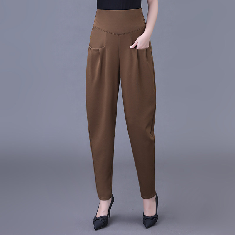 2025春款深咖色哈伦裤女哈伦裤弹力裤子宽松显瘦大码小脚裤子,淘宝优惠券,粉丝福利购,淘宝优惠卷