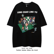 BORFEND Retro Tide Cards Secondary Meta Cartoon Print Loose male and female hip-hop American High Street Couple Tee