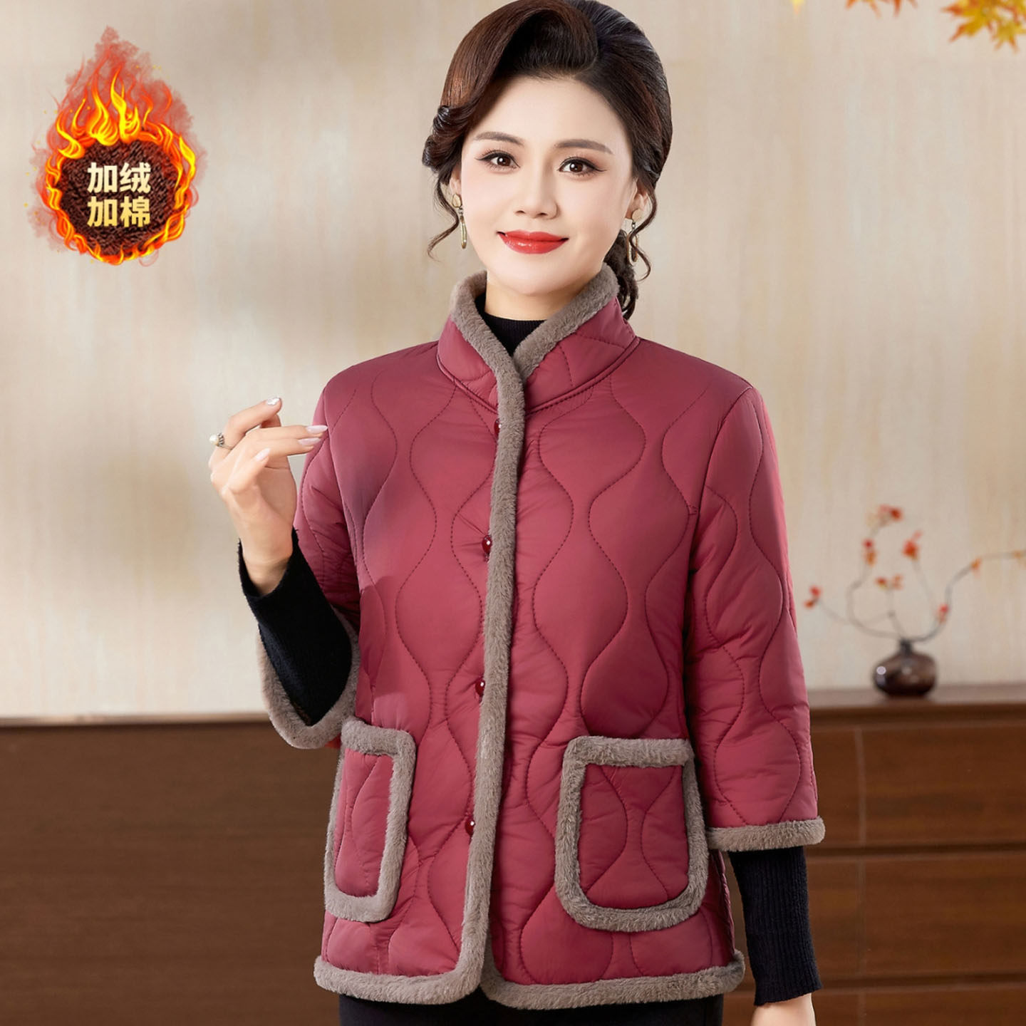 中老年妈妈装短袖马甲棉衣女冬季七分袖外套加绒加厚半袖马夹棉袄,淘宝优惠券,粉丝福利购,淘宝优惠卷