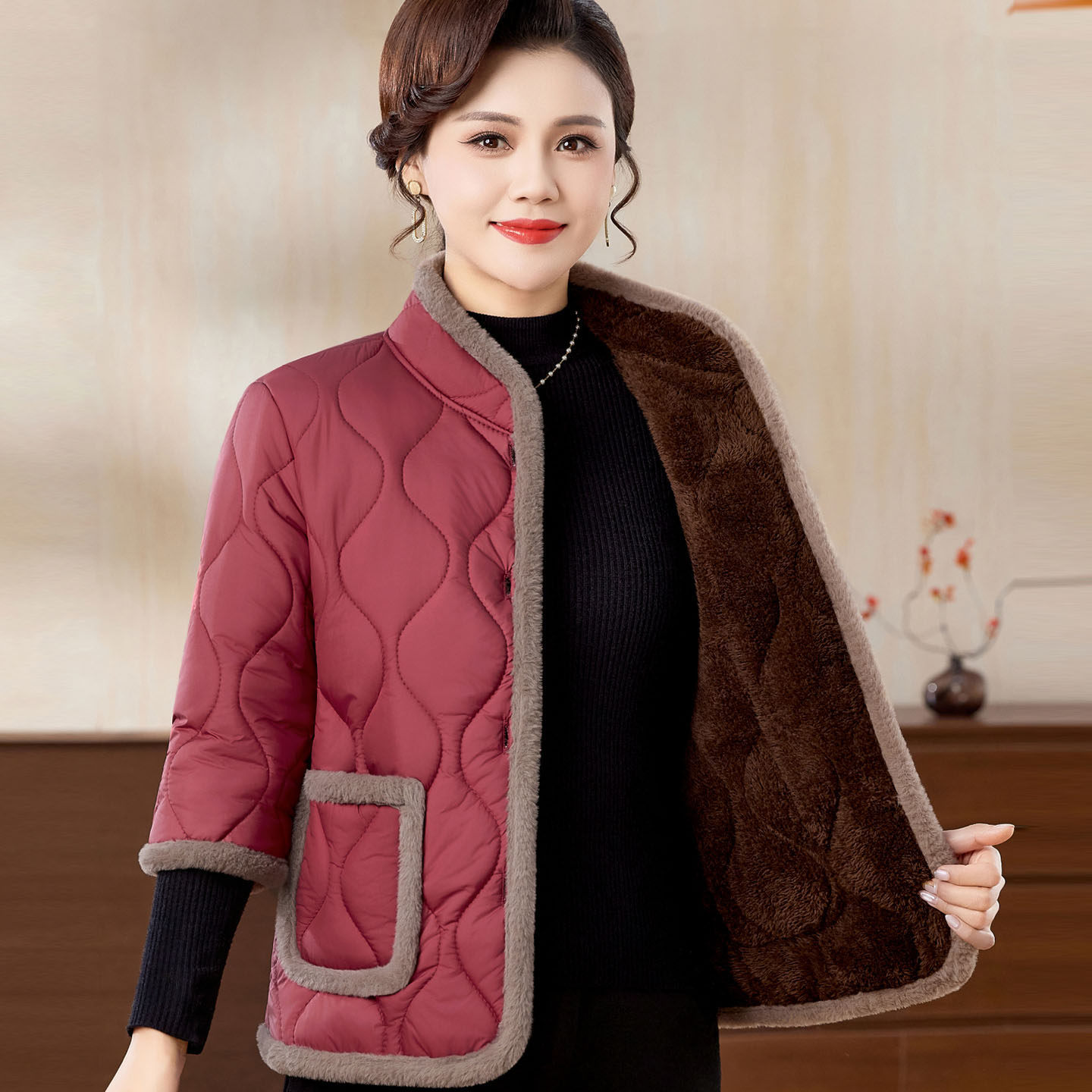 中老年妈妈装短袖马甲棉衣女冬季七分袖外套加绒加厚半袖马夹棉袄,淘宝优惠券,粉丝福利购,淘宝优惠卷