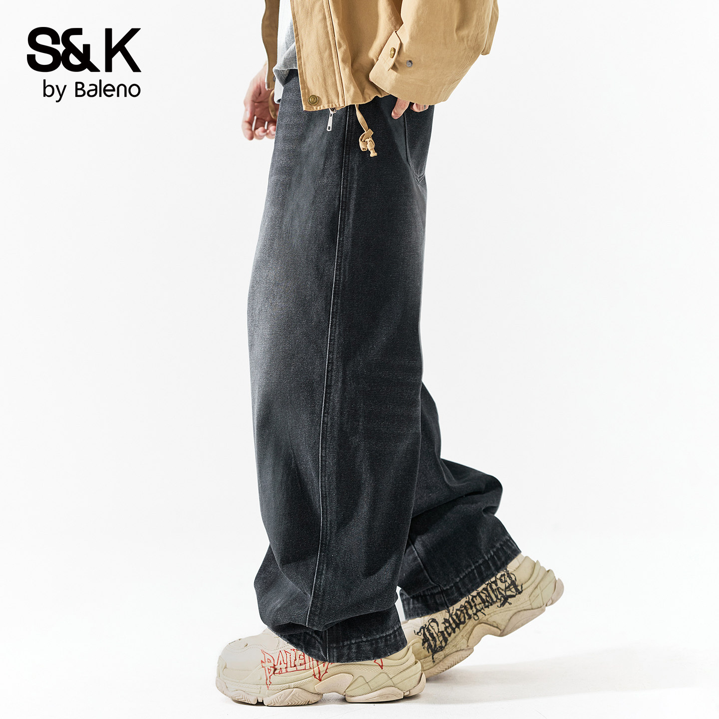 班尼路SK牛仔裤男士新款秋冬季百搭直筒宽松阔腿休闲水洗长裤子YS,淘宝优惠券,粉丝福利购,淘宝优惠卷