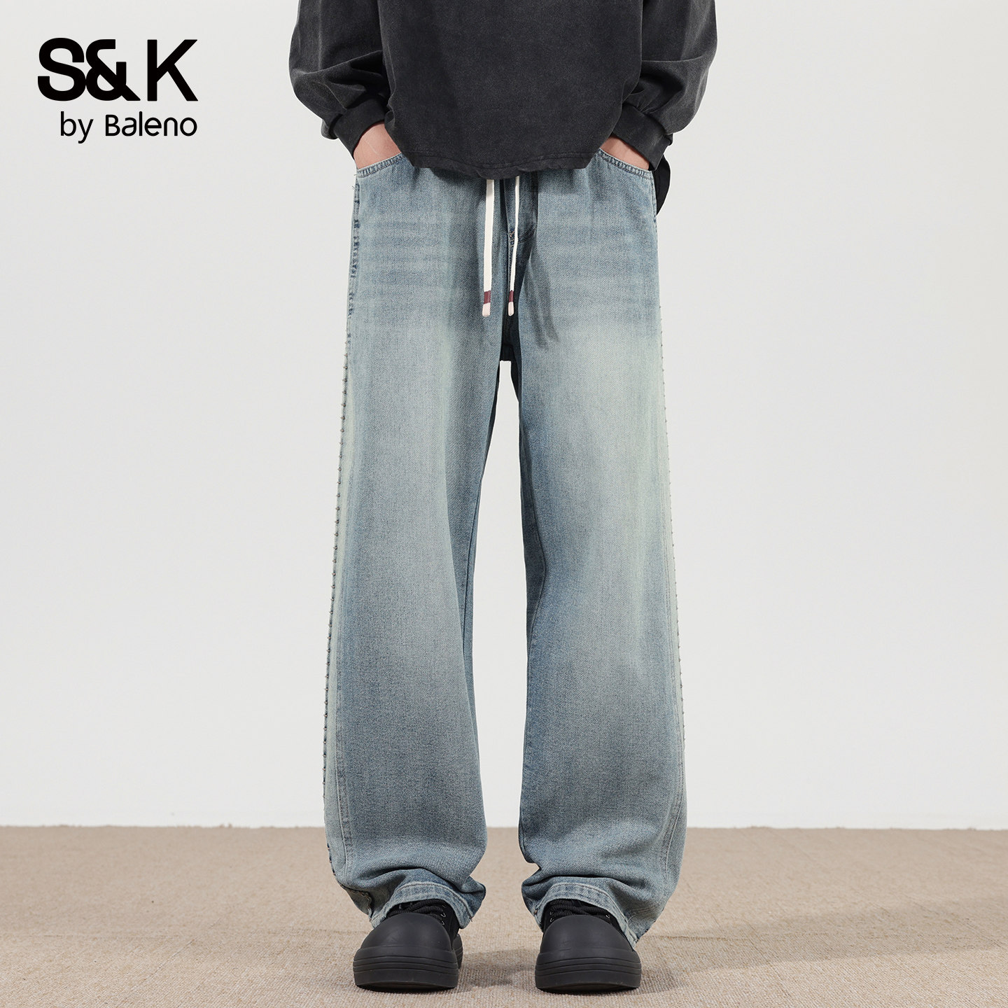 班尼路SK百搭牛仔裤男士秋冬季新款直筒宽松阔腿休闲水洗长裤子YS,淘宝优惠券,粉丝福利购,淘宝优惠卷