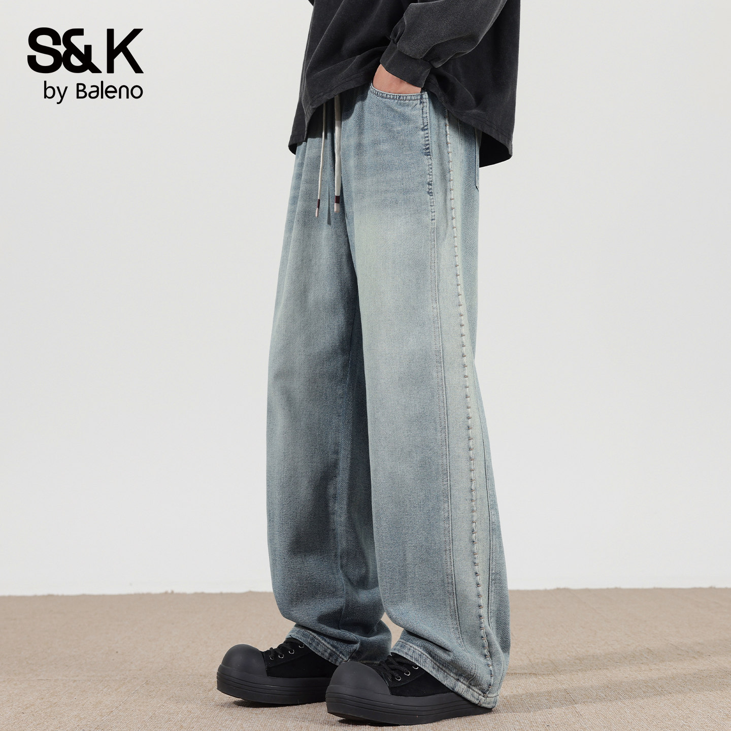 班尼路SK百搭牛仔裤男士秋冬季新款直筒宽松阔腿休闲水洗长裤子YS,淘宝优惠券,粉丝福利购,淘宝优惠卷