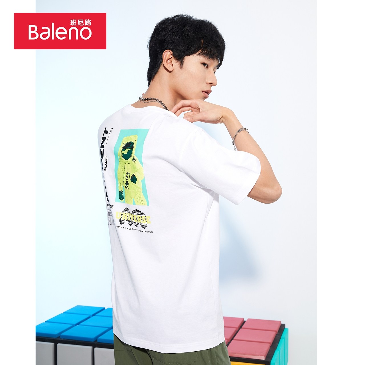 班尼路夏季新款潮流太空印花男t恤 baleno班尼路T恤
