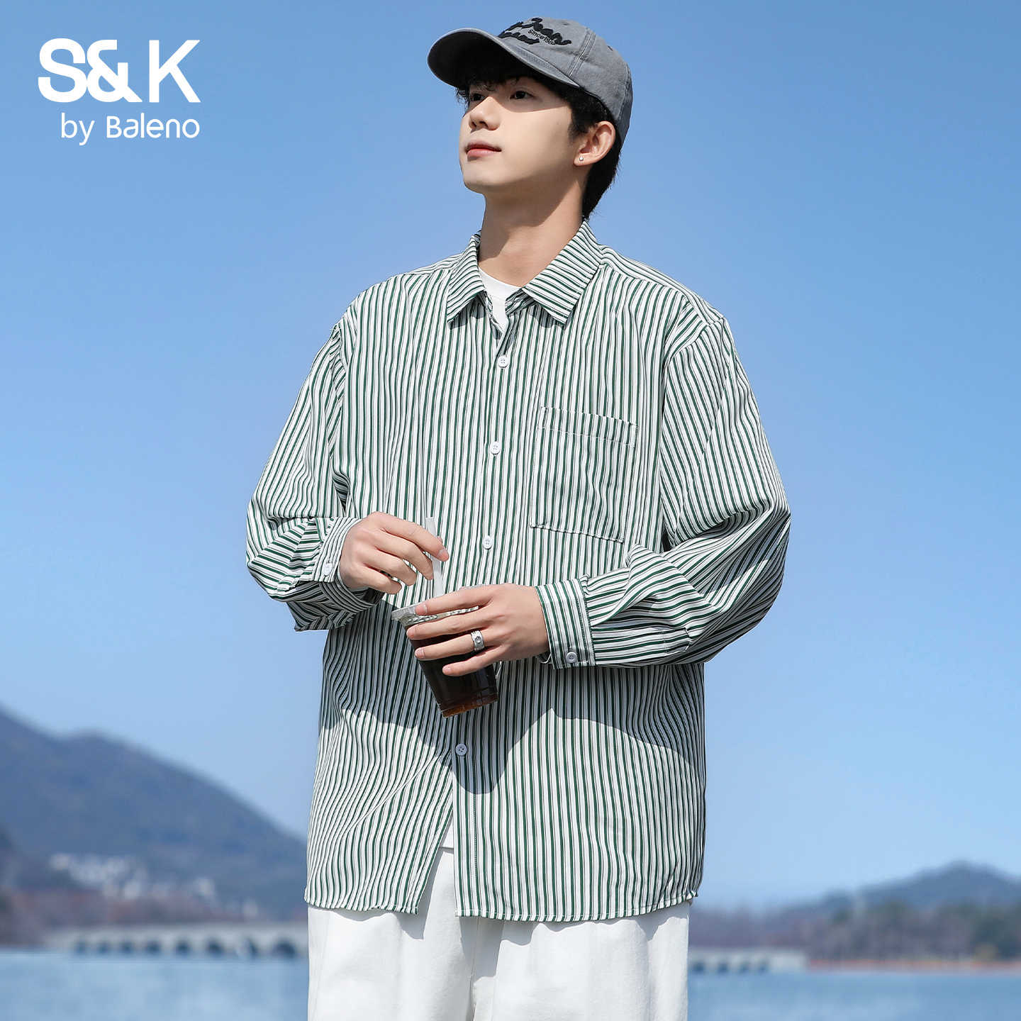 班尼路SK日系条纹长袖衬衫男春秋季新款百搭宽松休闲衬衣外套男MS - 图2