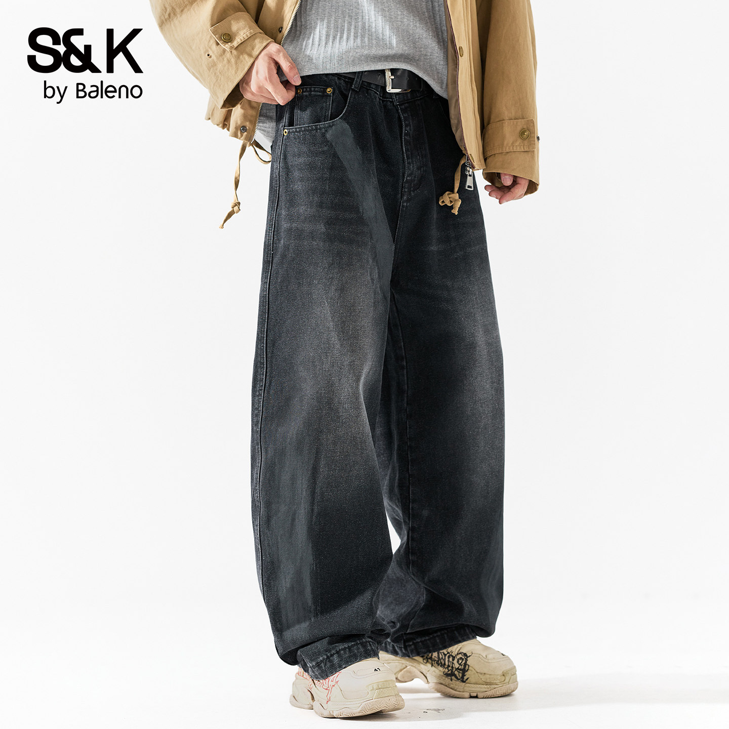 班尼路SK牛仔裤男士新款秋冬季百搭直筒宽松阔腿休闲水洗长裤子YS,淘宝优惠券,粉丝福利购,淘宝优惠卷