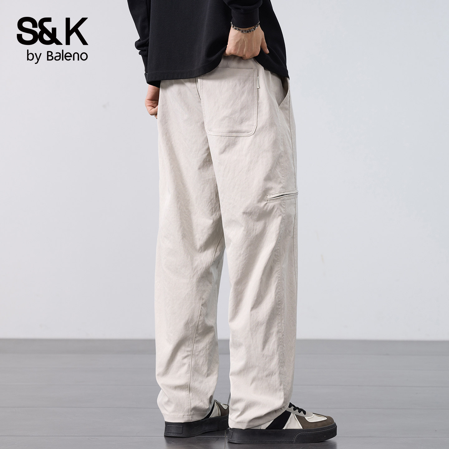 班尼路SK工装休闲裤男士2025秋季厚款宽松直筒美式潮牌阔腿长裤YS,淘宝优惠券,粉丝福利购,淘宝优惠卷