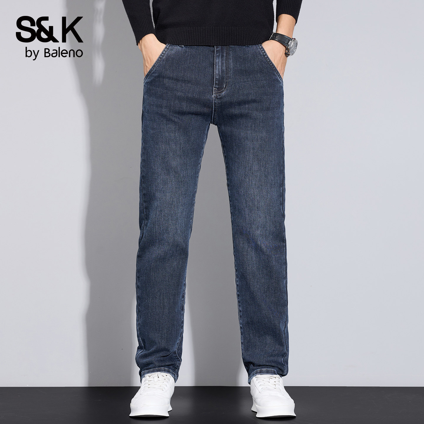 班尼路SK加绒加厚牛仔裤男2025秋冬新款宽松水洗直筒时尚裤子男YS,淘宝优惠券,粉丝福利购,淘宝优惠卷