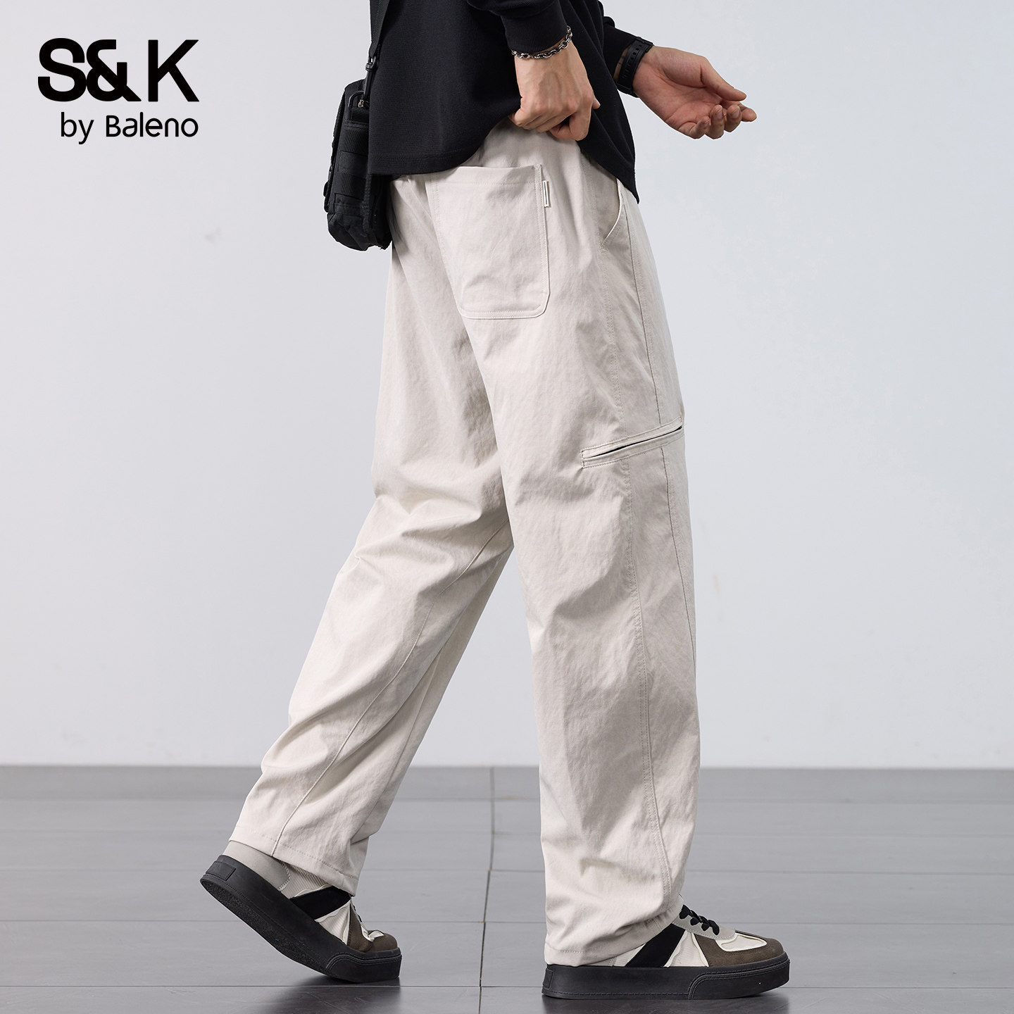 班尼路SK工装休闲裤男士2025秋季厚款宽松直筒美式潮牌阔腿长裤YS,淘宝优惠券,粉丝福利购,淘宝优惠卷