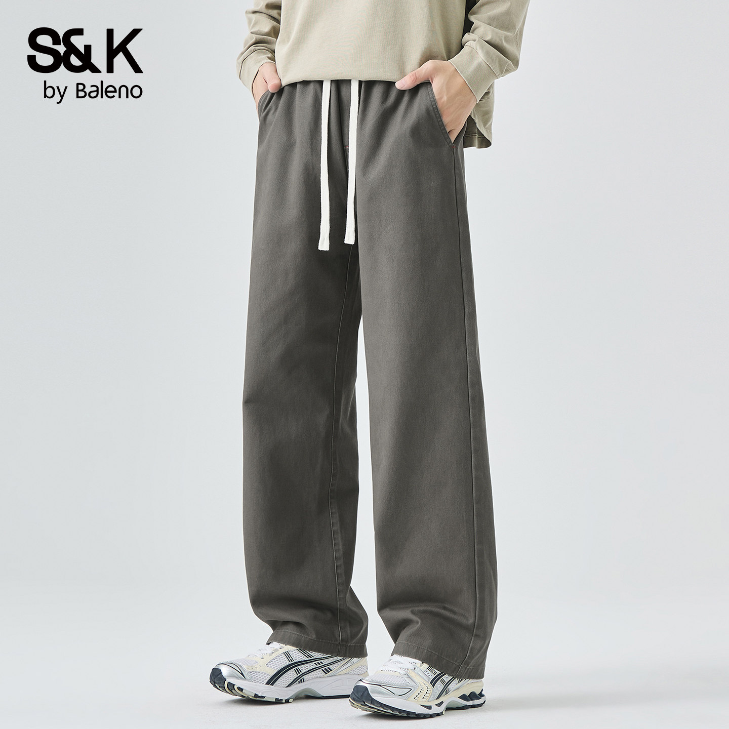 班尼路SK简约纯棉运动风直筒休闲裤男秋季宽松抽绳百搭潮牌长裤YS,淘宝优惠券,粉丝福利购,淘宝优惠卷
