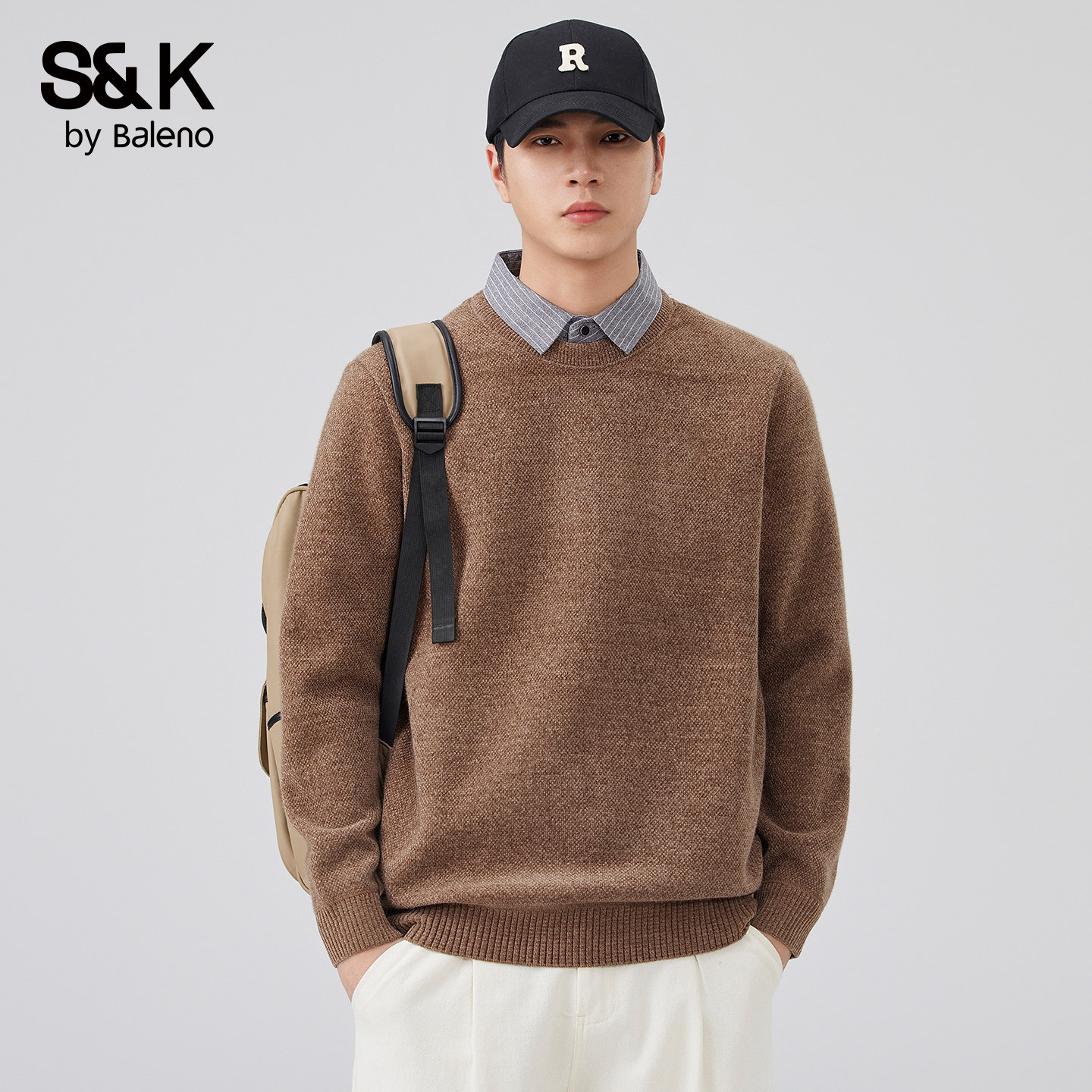 班尼路SK假两件长袖翻领毛衣男士秋冬新款休闲针织衫打底衫上衣YS,淘宝优惠券,粉丝福利购,淘宝优惠卷