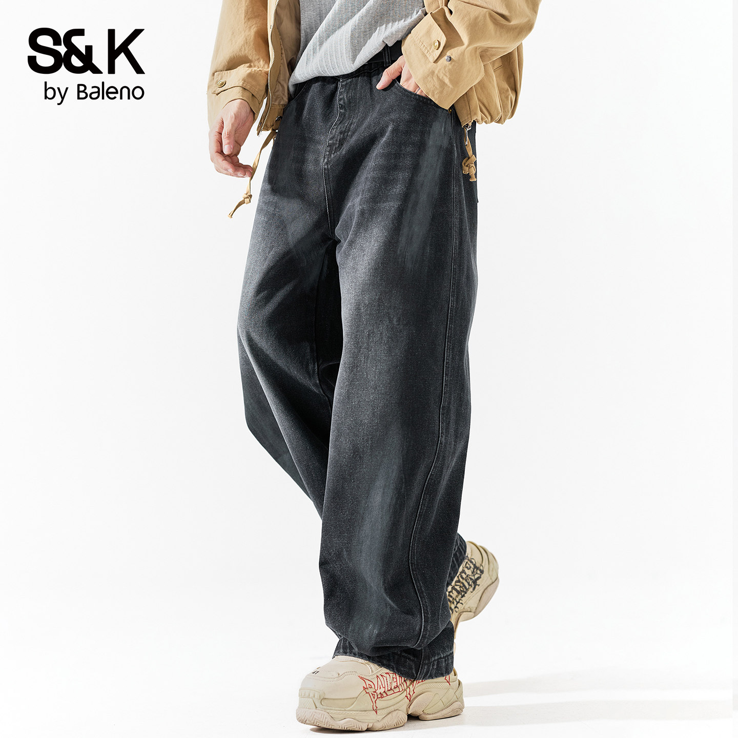 班尼路SK牛仔裤男士新款秋冬季百搭直筒宽松阔腿休闲水洗长裤子YS,淘宝优惠券,粉丝福利购,淘宝优惠卷