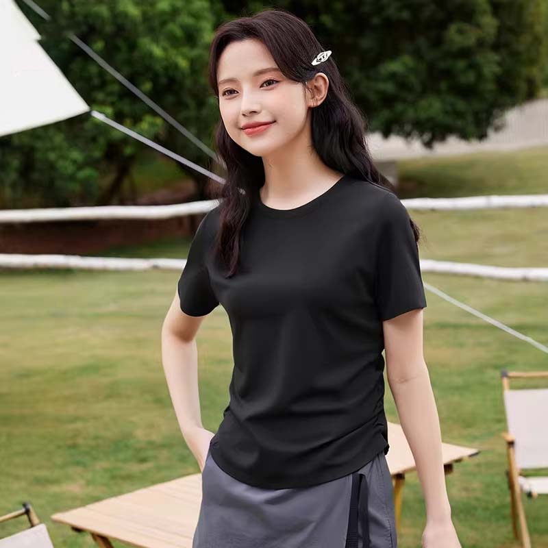 班尼路蓝色正肩短袖t恤女夏季2026年新款短款修身上衣设计感半袖H