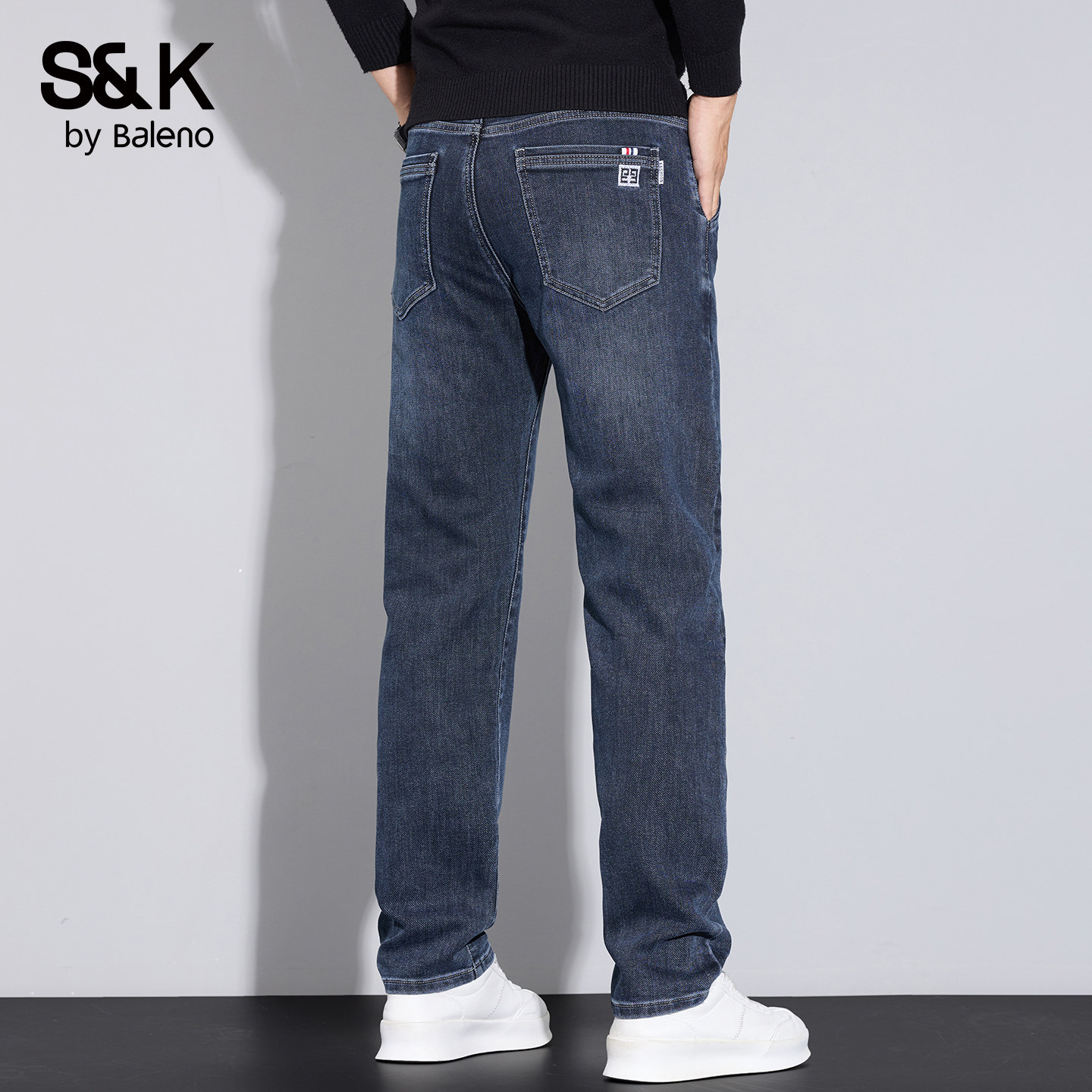 班尼路SK加绒加厚牛仔裤男2025秋冬新款宽松水洗直筒时尚裤子男YS,淘宝优惠券,粉丝福利购,淘宝优惠卷