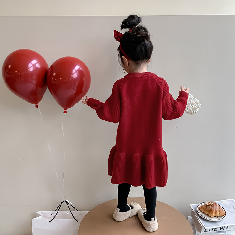 女童连衣裙新年衣服2026新款冬装儿童红色毛衣裙新年战袍拜年裙子,淘宝优惠券,粉丝福利购,淘宝优惠卷