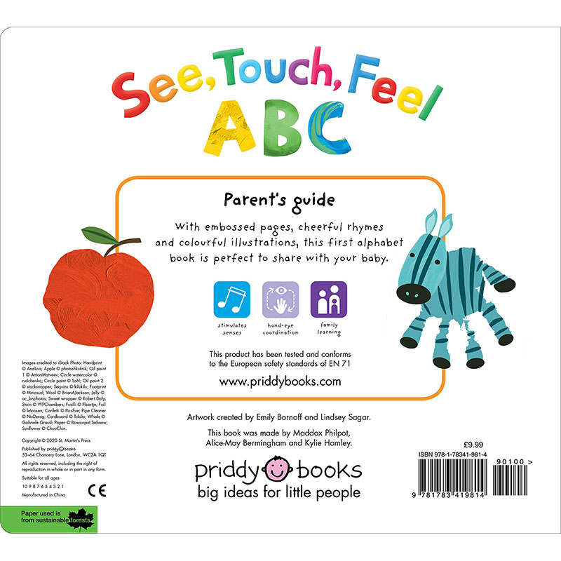 【现货】【First Sensory Book】See Touch Feel ABC，【感官认知书】观看/触摸/感受：Priddy 儿童趣味 Priddy Books - 图0