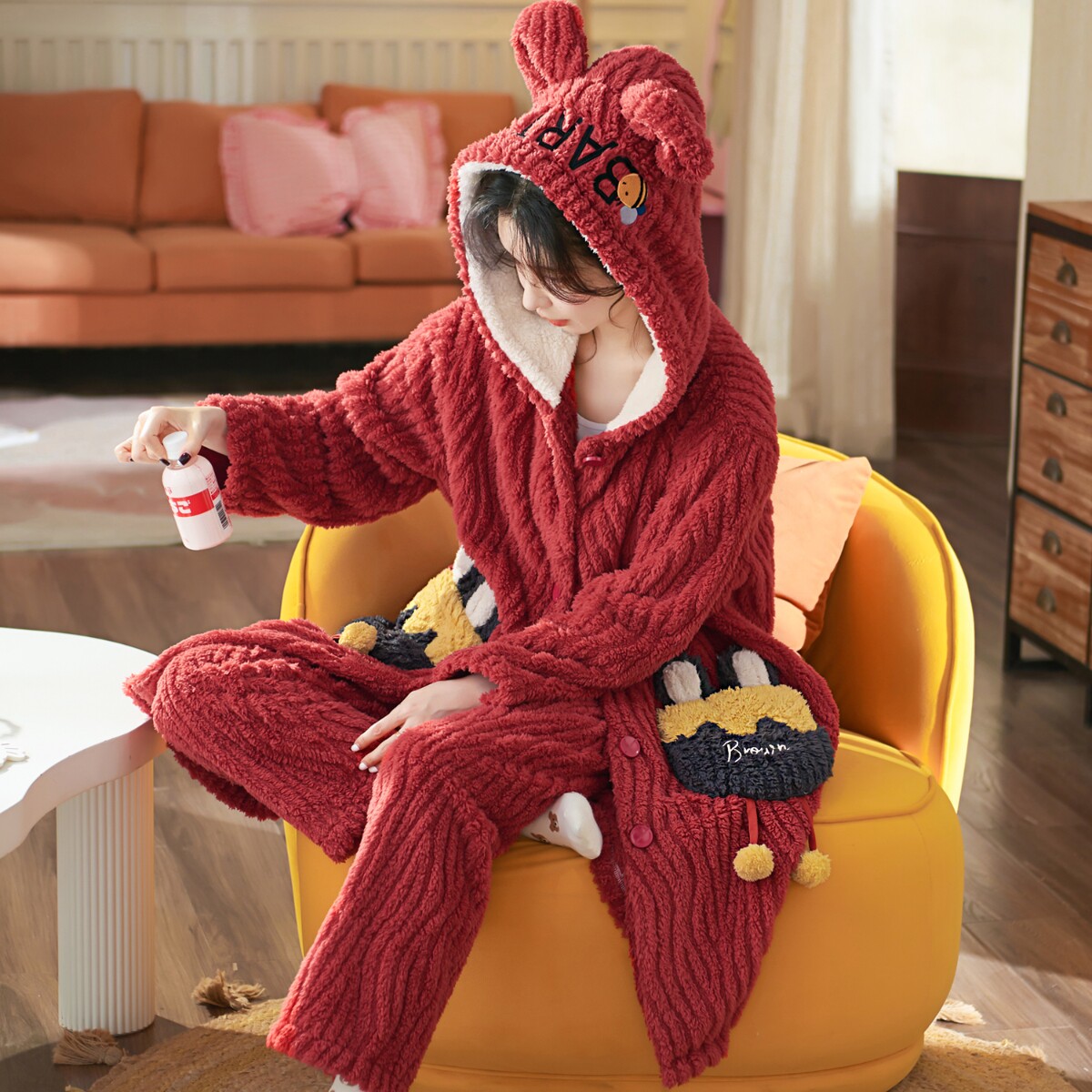秋冬季珊瑚绒可爱可外穿睡裤睡袍 恩彩睡衣/家居服套装