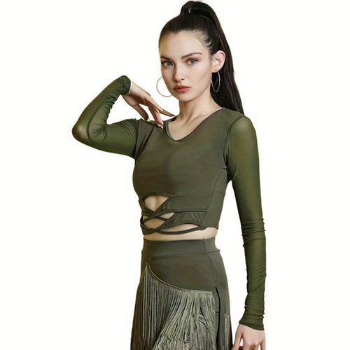 新款拉丁舞半身裙下装 练功服女舞裤 专业舞服不规则包臀流苏裙子 - 图2