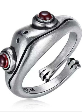 欧美新品青蛙金蟾戒指复古做旧开口指环个性新款动物关节戒