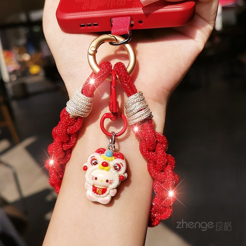 双域新年红闪钻手机挂绳ins女士超好看轻奢小众精致高级感吊坠饰品户外旅游行防丢电话套壳手机链子通用新款,淘宝优惠券,粉丝福利购,淘宝优惠卷