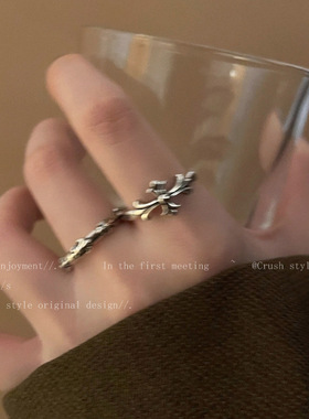 暗黑做旧十字架开口戒指女欧美风小众设计指环简约时尚个性食指戒