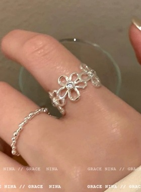 简约花朵小众设计缠绕戒指女时尚个性食指戒ins冷淡风情侣指环