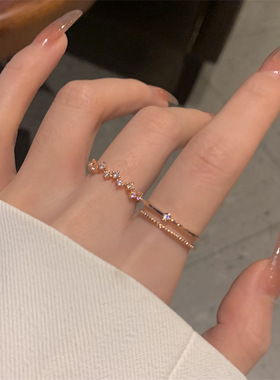 店主墙推~超显白镀玫瑰金戒指女ins轻奢高级感精致镶锆石简约指环