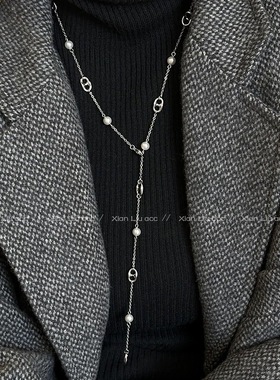 长款猪鼻子珍珠项链女2024新款爆款毛衣链轻奢小众气质锁骨链配饰