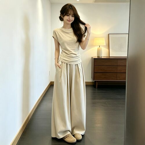 适合150小个子女装穿搭一整套2026新款短袖T恤休闲裤两件套装女夏 - 图1