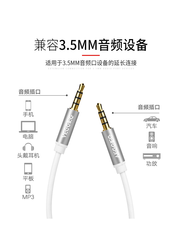 唯格车载aux音频线车用3.5mm公对公双头通用麦克风耳机汽车音响线对接戴式耳机音乐/音响箱两头连接数据线aus-图3