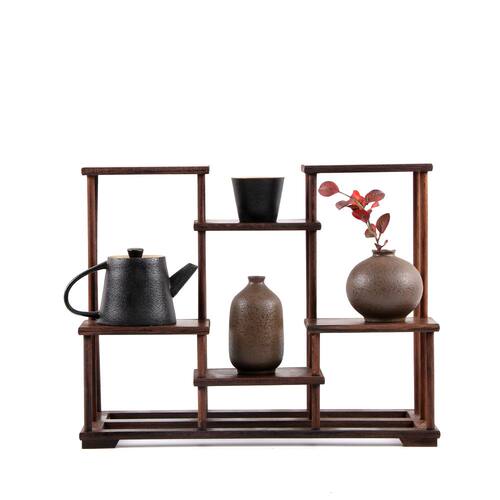 小博古架榫卯鸡翅实木中式多宝阁茶壶杯茶具置物架摆件底座展示架 - 图2