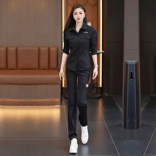 衬衫女2026年军绿色时尚气质休闲绣花春秋季长袖衬衣上衣套装工装 - 图2