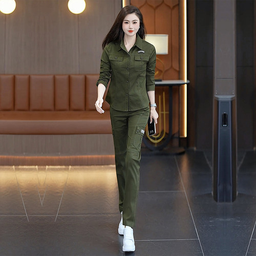 衬衫女2026年军绿色时尚气质休闲绣花春秋季长袖衬衣上衣套装工装 - 图3