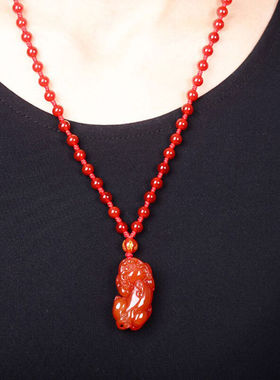 红玛瑙貔貅吊坠玉石项链玉挂件男